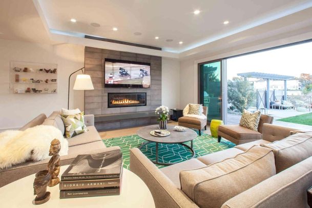 Media Room with surround sound and in ceiling speakers in Malibu